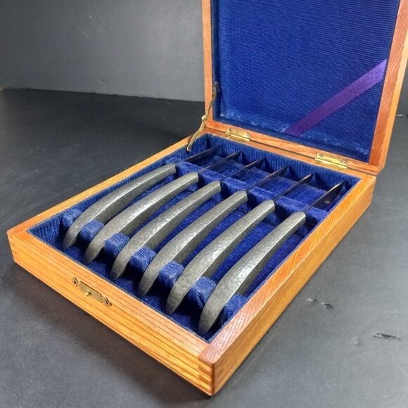 MCM Steak Knives Set of 6 Arts & Crafts Hasakui Inami Japan Hand Hammered Handle - Picture 14 of 15